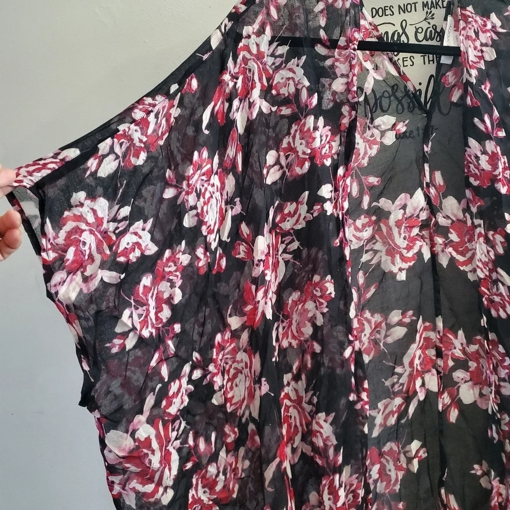 Sole Society Floral Kimono Swim Cover Up Asymmetrical One Size - Picture 2 of 4